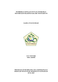 Image of KTI Maternitas : Pemberian edukasi tentang pemilihan metode kontrasepsi pada Ibu postpartum