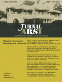 Image of Jurnal Nasional ARS : JURNAL ARSI (Administrasi Rumah Sakit Indonesia) Volume 10 Nomor 3 Oktober 2024